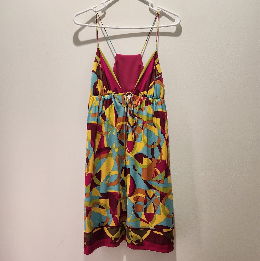 Nicole Miller Studio Vibrant Silk Mini Dress With Pockets And Spaghetti Straps